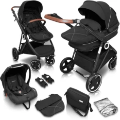 BabyGO Passeggino Trio Halime 3 In 1 Anthracite Black