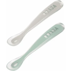 BEABA ® Set Di 2 Cucchiai In Silicone Per La Prima Età, Velvet Grigio/verde Salvia
