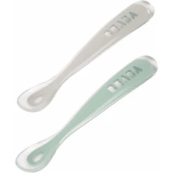 BEABA ® Set Di 2 Cucchiai In Silicone Per La Seconda Età, Velvet Grigio/verde Salvia