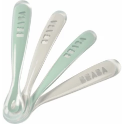 BEABA ® Set Di 4 Cucchiai In Silicone Per Bambini Di 1a Età, Velvet Grigio/verde Salvia