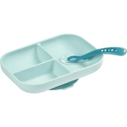 BEABA Set Piatto E Cucchiaio In Silicone, Età 2 Anni, Blu