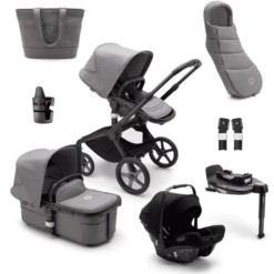 Bugaboo Passeggino Trio 3 In 1 Fox 5 Set Nascita, Nero/grigio Melange