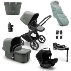Bugaboo Passeggino Trio 3 In 1 Fox 5 Set Nascita, Nero/verde Foresta