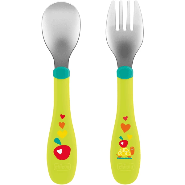 Chicco Primo Set Di Posate In Acciaio Inossidabile Verde 18M+ 3 Chicco Primo Set Di Posate In Acciaio Inossidabile Verde 18M+
