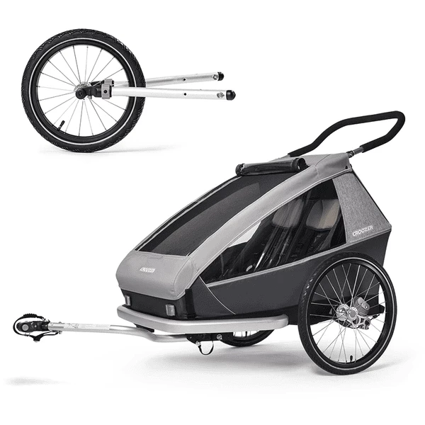 CROOZER Rimorchio Per Biciclette Kid Keeke 2 Stone Grey, Incl. Set Jogger 3 CROOZER Rimorchio Per Biciclette Kid Keeke 2 Stone Grey, Incl. Set Jogger