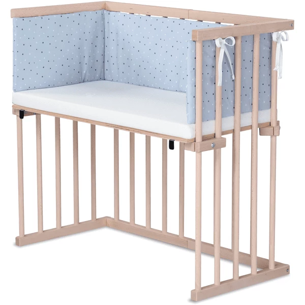 Dreamgood Lettino Co-sleeping In Faggio Naturale | Materasso Prime Air | Paracolpi, Blu Con Stelline Bianco/blu Zaffiro 3 Dreamgood Lettino Co-sleeping In Faggio Naturale | Materasso Prime Air | Paracolpi, Blu Con Stelline Bianco/blu Zaffiro