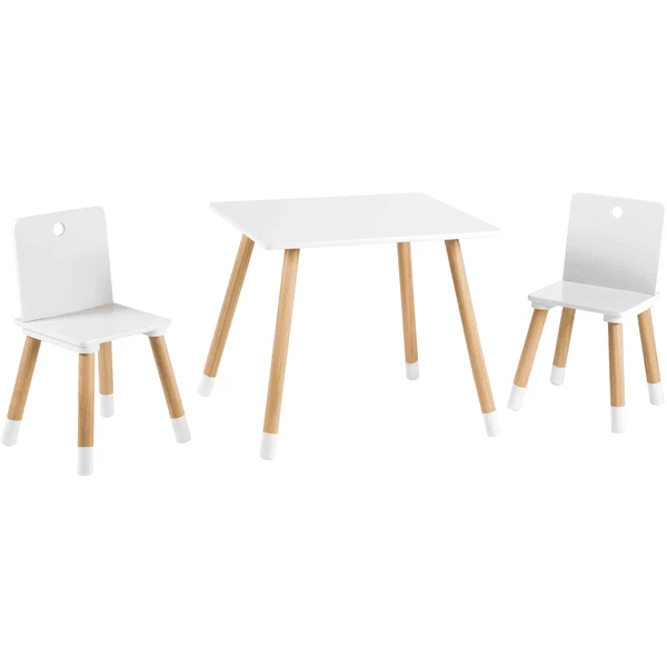 Roba Set Tavolo + Sedie, Bianco/legno Naturale 3 Roba Set Tavolo + Sedie, Bianco/legno Naturale