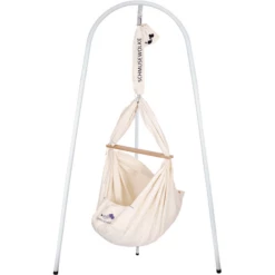 SCHMUSEWOLKE Culla Per Bambini In Piuma Biologica Con Materasso In Lana Di Pecora E Telaio A Treppiede Beige