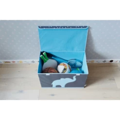 STORE !t Cassapanca Per Giocattoli, Grigia Con Elefante Blu -Negozio online Pink Or Blue store t cassapanca per giocattoli grigia con elefante blu a368465 1