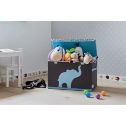 STORE !t Cassapanca Per Giocattoli, Grigia Con Elefante Blu -Negozio online Pink Or Blue store t cassapanca per giocattoli grigia con elefante blu a368465 2