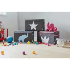 STORE !t Cassapanca Per Giocattoli, Grigia Con Elefante Blu -Negozio online Pink Or Blue store t cassapanca per giocattoli grigia con elefante blu a368465 3