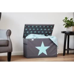 STORE !t Cassapanca Per Giocattoli, Grigia Con Stella Verde Menta -Negozio online Pink Or Blue store t cassapanca per giocattoli grigia con stella verde menta a368462 2