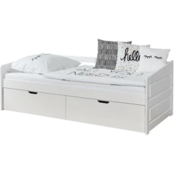 TiCAA Divano Letto Micki Beech Bianco Con 2 Cassetti Aden