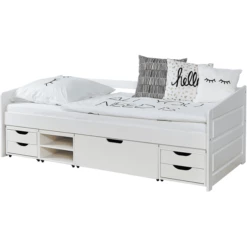 TiCAA Divano Letto Micki Beech Bianco Con 4 Cassetti Funzionali Aden