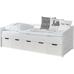 TiCAA Divano Letto Micki Beech Bianco Con 5 Cassetti Aden