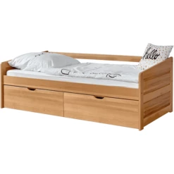 TiCAA Divano Letto Micki Faggio Naturale Con 2 Cassetti Aden