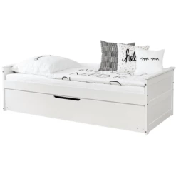 TiCAA Divano Letto Theodor 100 X 200 Cm Bianco Pino Con Letto Aggiuntivo