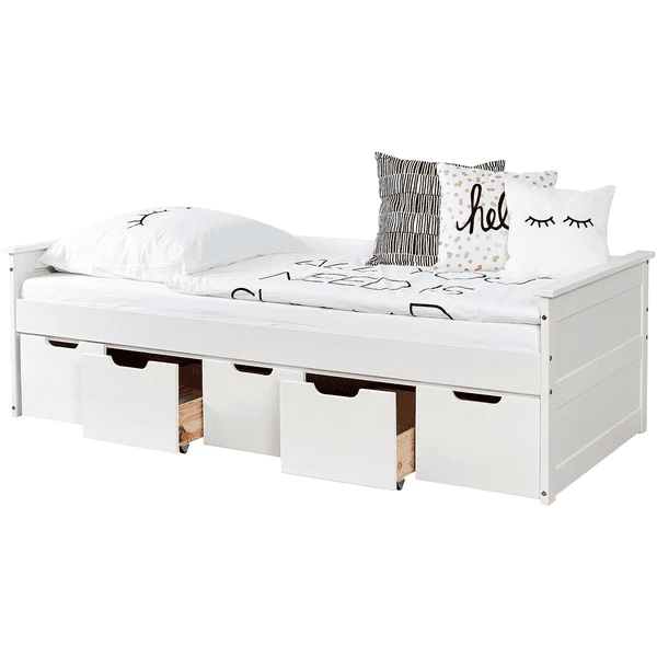 TiCAA Divano Letto Theodor 90 X 200 Cm Bianco Pino Con 5 Cassetti Aden 4 TiCAA Divano Letto Theodor 90 X 200 Cm Bianco Pino Con 5 Cassetti Aden - immagine 2