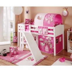 TICAA Letto Rialzato Con Scivolo EKKI Country Horse Rosa