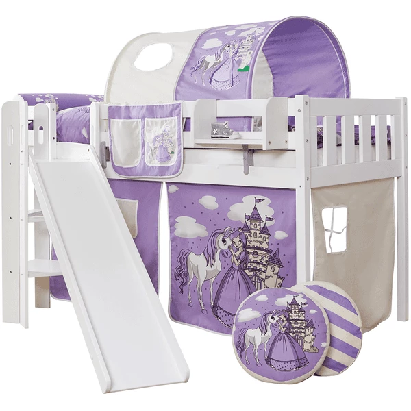 TiCAA Letto Rialzato Con Scivolo Ekki, Faggio Bianco Cavallo Viola 5 TiCAA Letto Rialzato Con Scivolo Ekki, Faggio Bianco Cavallo Viola - immagine 3