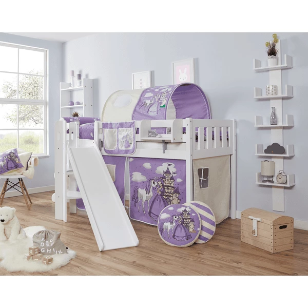 TiCAA Letto Rialzato Con Scivolo Ekki, Faggio Bianco Cavallo Viola 6 TiCAA Letto Rialzato Con Scivolo Ekki, Faggio Bianco Cavallo Viola - immagine 4