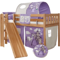 TiCAA Letto Rialzato Con Scivolo Ekki, Faggio Nature Cavallo Viola