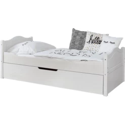 TiCAA Letto Singolo Leni 100 X 200 Cm Kiefer Bianco Con Letto Aggiuntivo