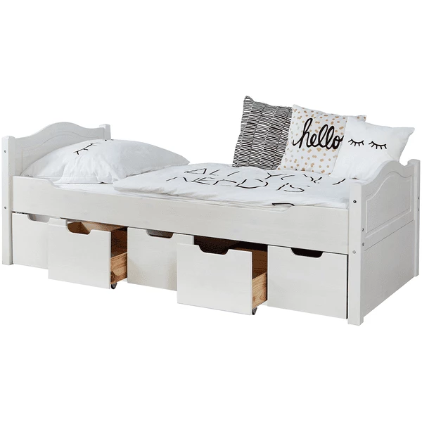 TiCAA Letto Singolo Leni 90 X 200 Cm In Pino Bianco Con 5 Cassetti Aden 4 TiCAA Letto Singolo Leni 90 X 200 Cm In Pino Bianco Con 5 Cassetti Aden - immagine 2