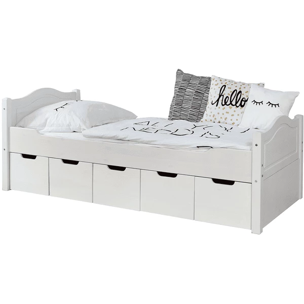TiCAA Letto Singolo Leni 90 X 200 Cm In Pino Bianco Con 5 Cassetti Aden 3 TiCAA Letto Singolo Leni 90 X 200 Cm In Pino Bianco Con 5 Cassetti Aden