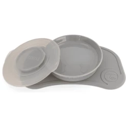 TWISTSHAKE Tovaglietta Con Click E Piatto Mini Da 6 Mesi, Grigio Pastello